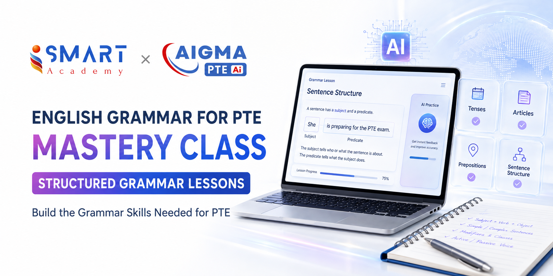 ENGLISH GRAMMAR FOR PTE  - MASTERY CLASS